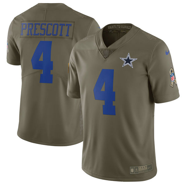 Youth Dallas cowboys #4 Prescott Nike Olive Salute To Service Limited NFL Jerseys